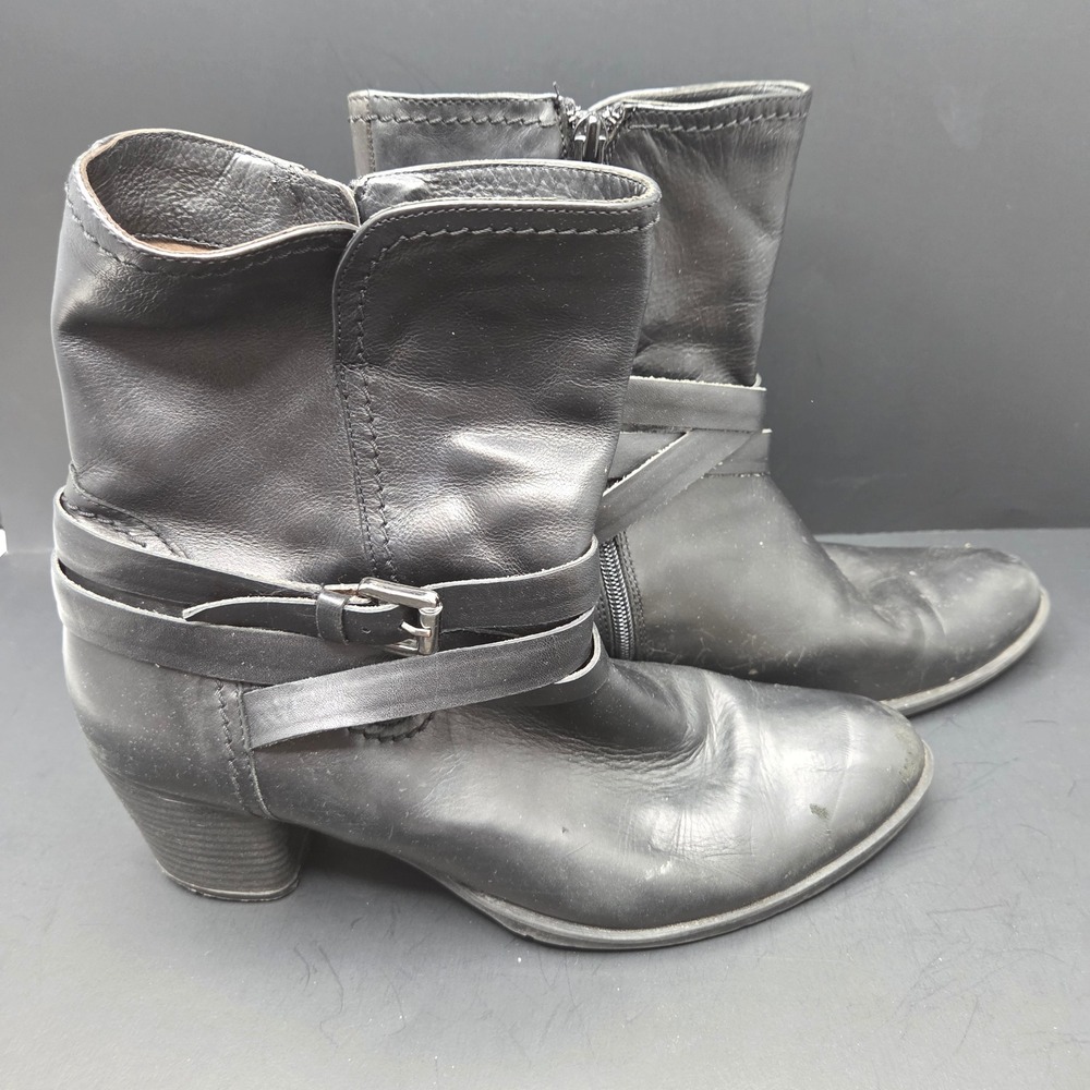 Moma Italian Leather Ankle Boots Buckle Moto Block Heel Size 38 Black Made Italy